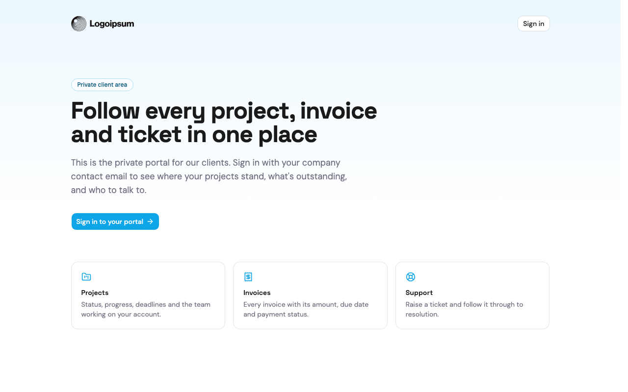 Client portal — a live app built with Airtable as the backend