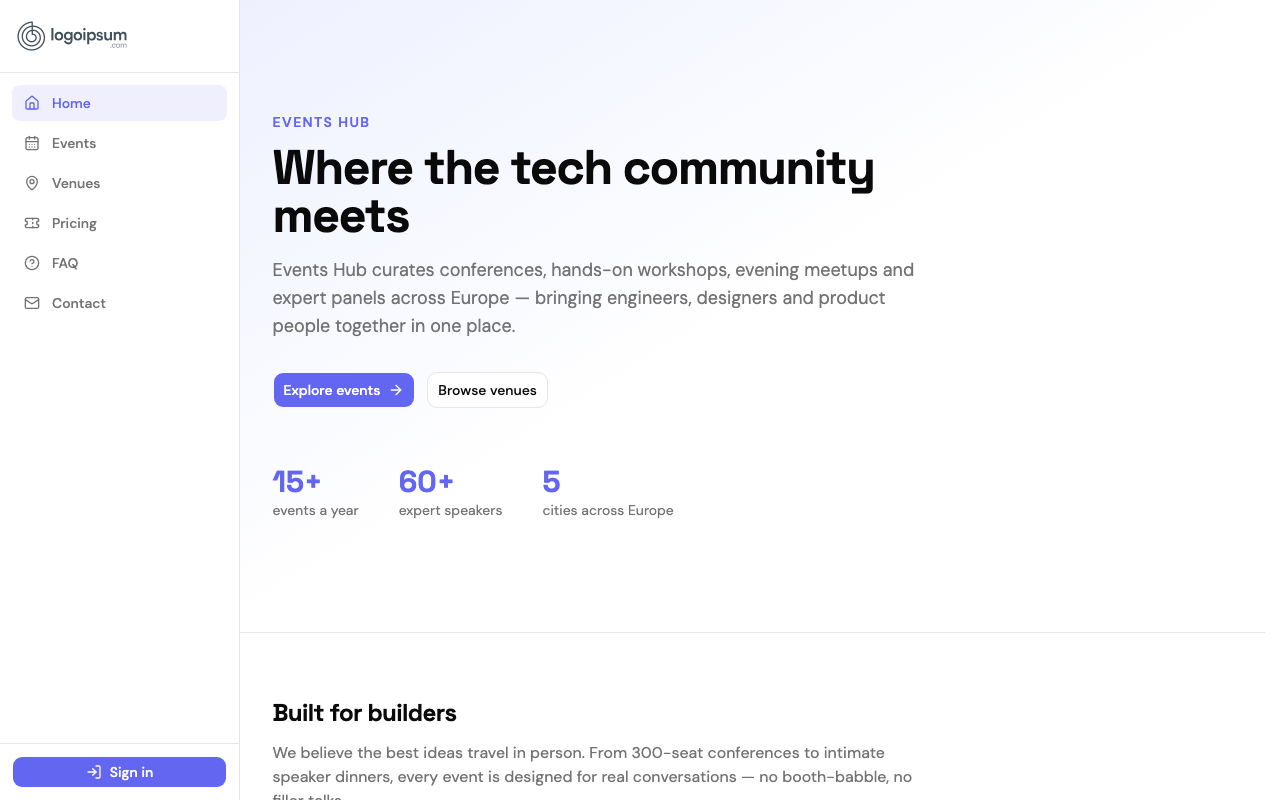 Events system — a live app built with Airtable as the backend