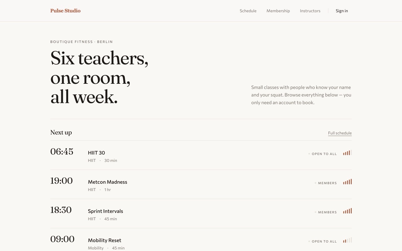 Class enrollment — a live app built with Airtable as the backend